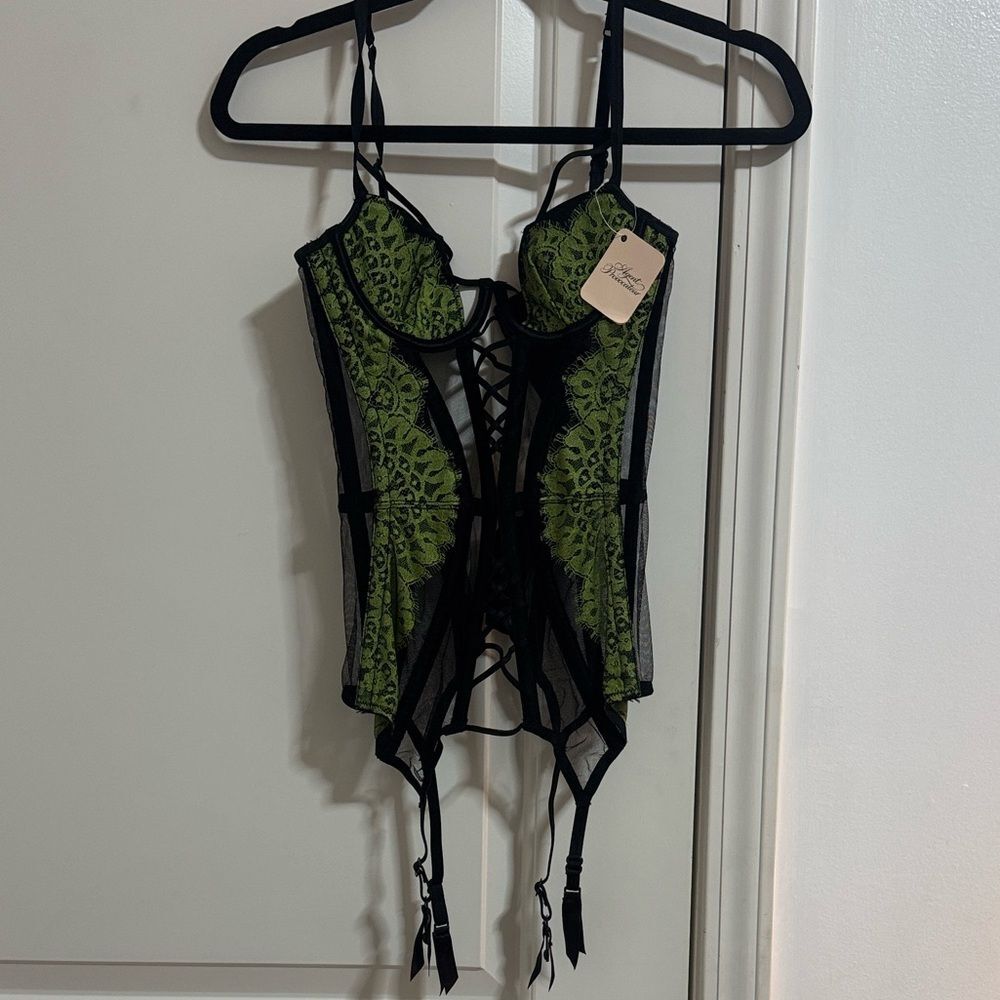 Agent Provocateur Black and Green Lace Chemise